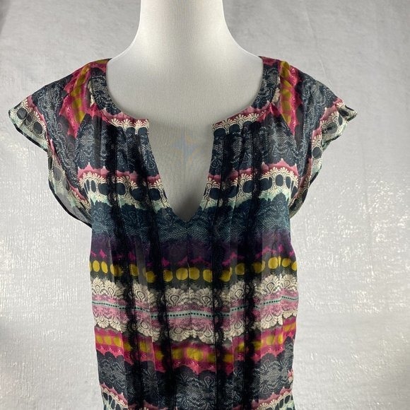 Anthropologie‎ Odille Silk Blouse Women Size 8 Banded Hem Pintuck Pleated Top - Picture 5 of 13